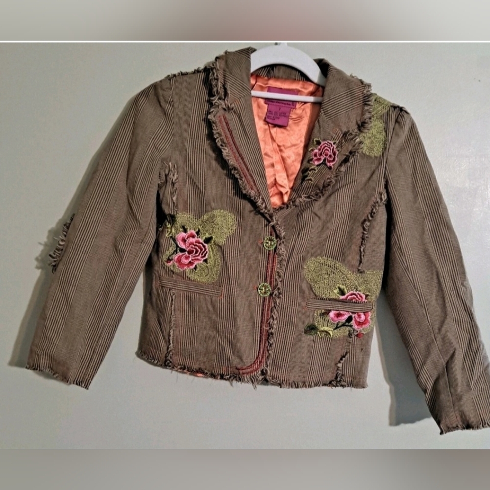 💓BOUTIQUE‎ LEOPARD DAISY MY VINTAGE BABY 7 PLAID FLORAL COAT JACKET BLAZER💛🩷